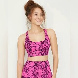 JoyLab Snakeskin Strappy Back Sports Bra Size XL Pink Black